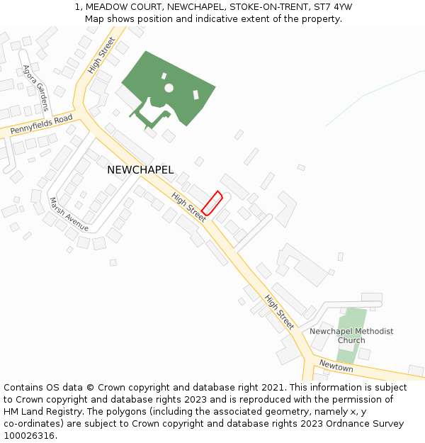 1, MEADOW COURT, NEWCHAPEL, STOKE-ON-TRENT, ST7 4YW: Location map and indicative extent of plot