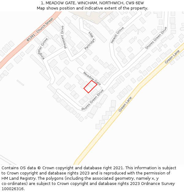 1, MEADOW GATE, WINCHAM, NORTHWICH, CW9 6EW: Location map and indicative extent of plot