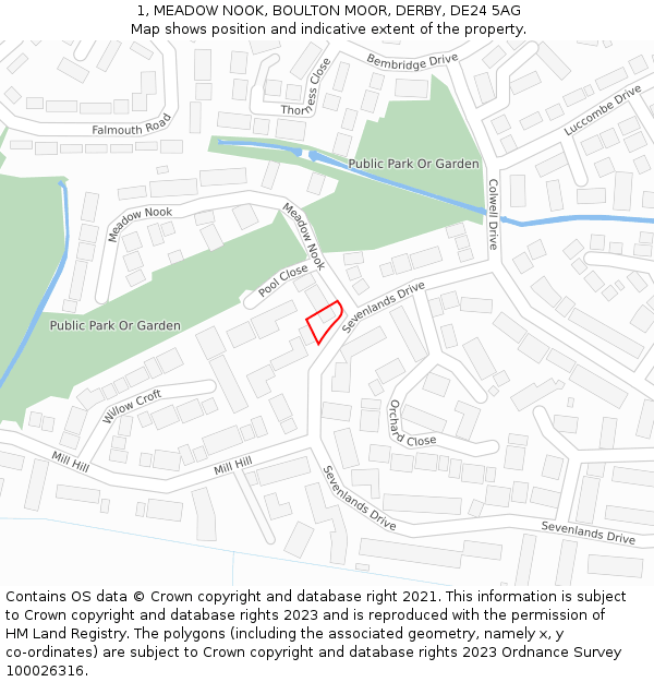 1, MEADOW NOOK, BOULTON MOOR, DERBY, DE24 5AG: Location map and indicative extent of plot