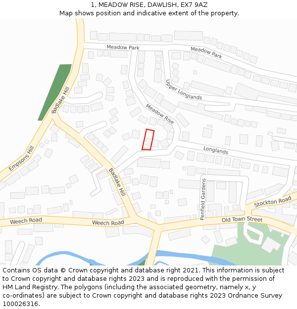1, MEADOW RISE, DAWLISH, EX7 9AZ: Location map and indicative extent of plot