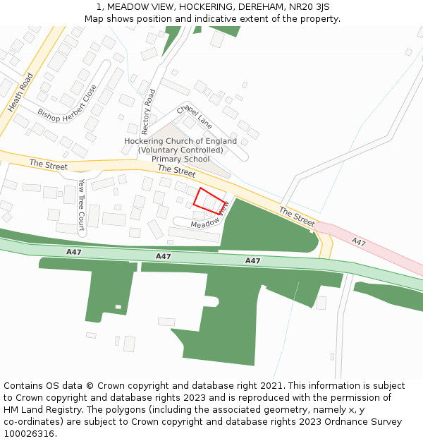 1, MEADOW VIEW, HOCKERING, DEREHAM, NR20 3JS: Location map and indicative extent of plot