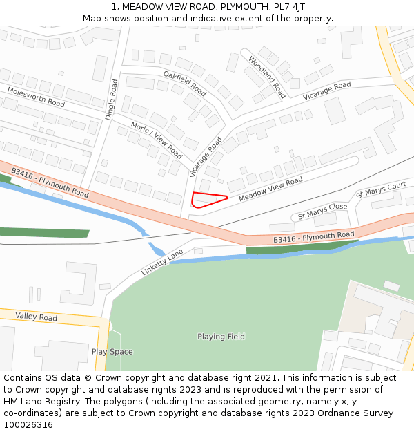 1, MEADOW VIEW ROAD, PLYMOUTH, PL7 4JT: Location map and indicative extent of plot