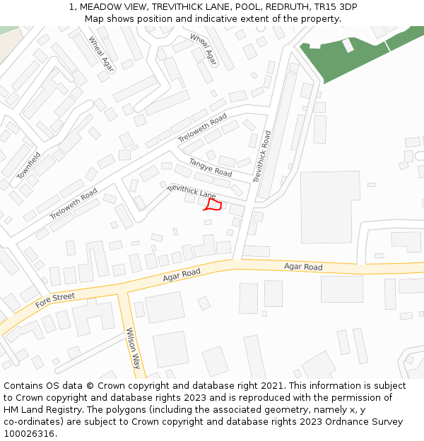 1, MEADOW VIEW, TREVITHICK LANE, POOL, REDRUTH, TR15 3DP: Location map and indicative extent of plot