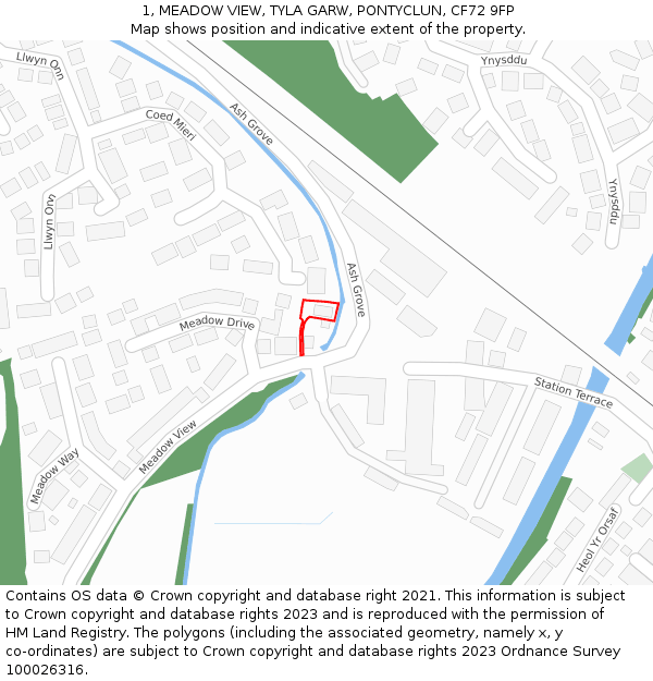 1, MEADOW VIEW, TYLA GARW, PONTYCLUN, CF72 9FP: Location map and indicative extent of plot