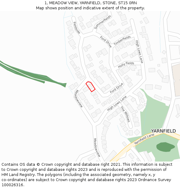 1, MEADOW VIEW, YARNFIELD, STONE, ST15 0RN: Location map and indicative extent of plot