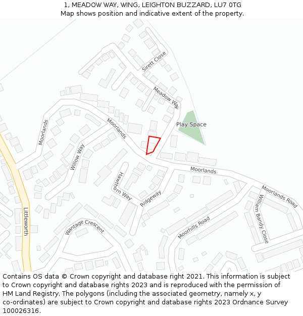 1, MEADOW WAY, WING, LEIGHTON BUZZARD, LU7 0TG: Location map and indicative extent of plot