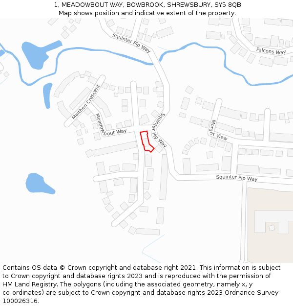 1, MEADOWBOUT WAY, BOWBROOK, SHREWSBURY, SY5 8QB: Location map and indicative extent of plot