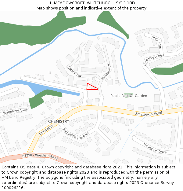 1, MEADOWCROFT, WHITCHURCH, SY13 1BD: Location map and indicative extent of plot