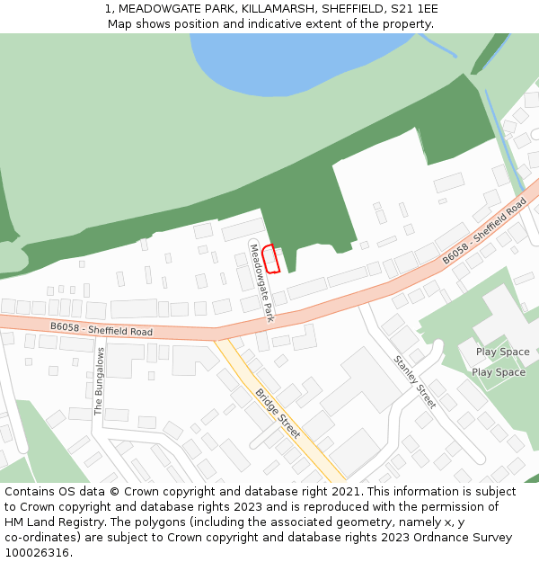 1, MEADOWGATE PARK, KILLAMARSH, SHEFFIELD, S21 1EE: Location map and indicative extent of plot