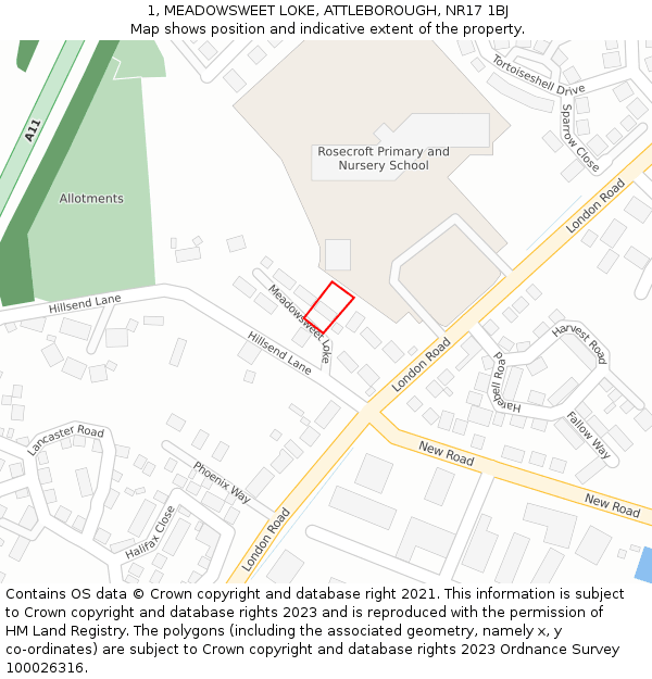 1, MEADOWSWEET LOKE, ATTLEBOROUGH, NR17 1BJ: Location map and indicative extent of plot