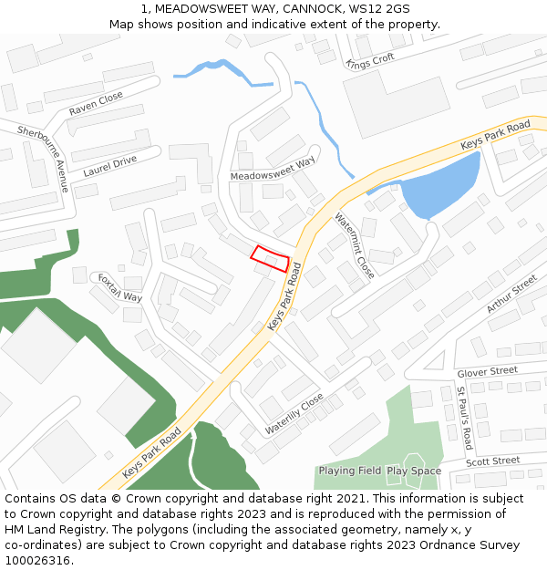 1, MEADOWSWEET WAY, CANNOCK, WS12 2GS: Location map and indicative extent of plot