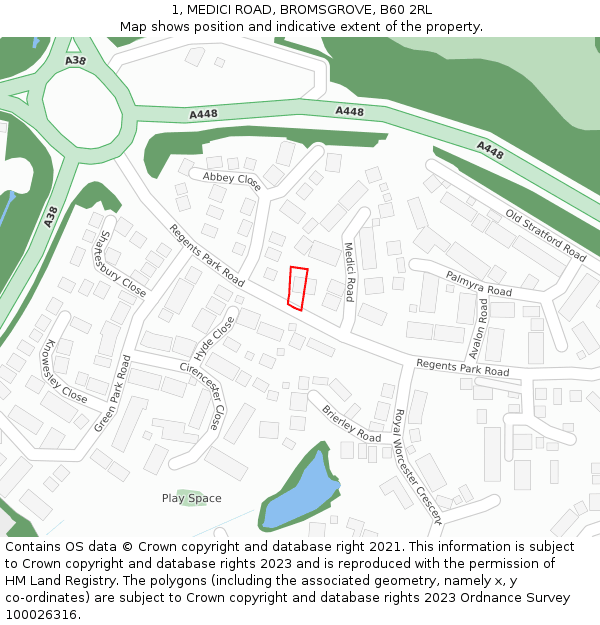 1, MEDICI ROAD, BROMSGROVE, B60 2RL: Location map and indicative extent of plot