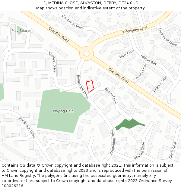 1, MEDINA CLOSE, ALVASTON, DERBY, DE24 0UD: Location map and indicative extent of plot