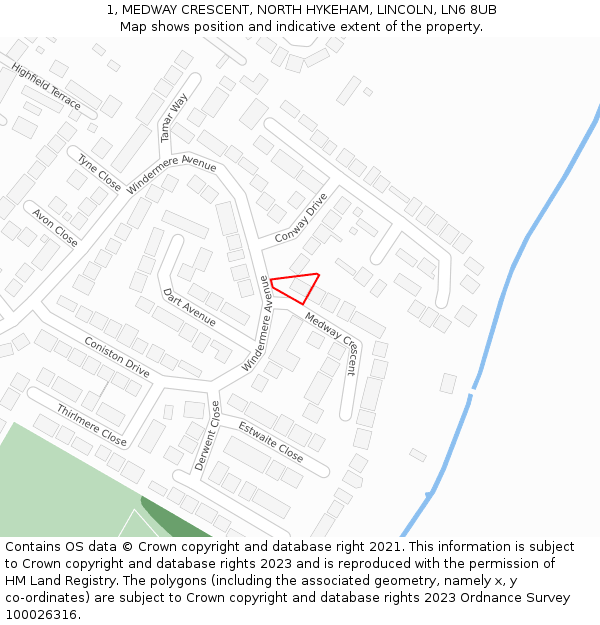 1, MEDWAY CRESCENT, NORTH HYKEHAM, LINCOLN, LN6 8UB: Location map and indicative extent of plot
