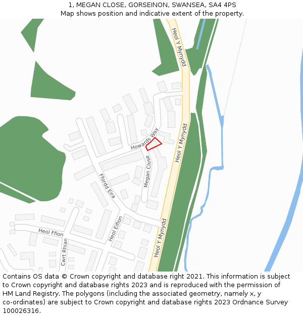 1, MEGAN CLOSE, GORSEINON, SWANSEA, SA4 4PS: Location map and indicative extent of plot