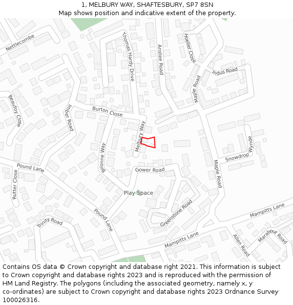 1, MELBURY WAY, SHAFTESBURY, SP7 8SN: Location map and indicative extent of plot