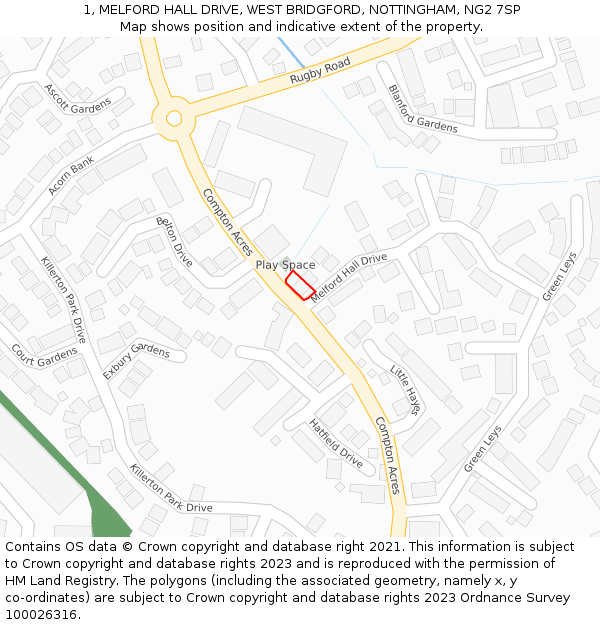 1, MELFORD HALL DRIVE, WEST BRIDGFORD, NOTTINGHAM, NG2 7SP: Location map and indicative extent of plot