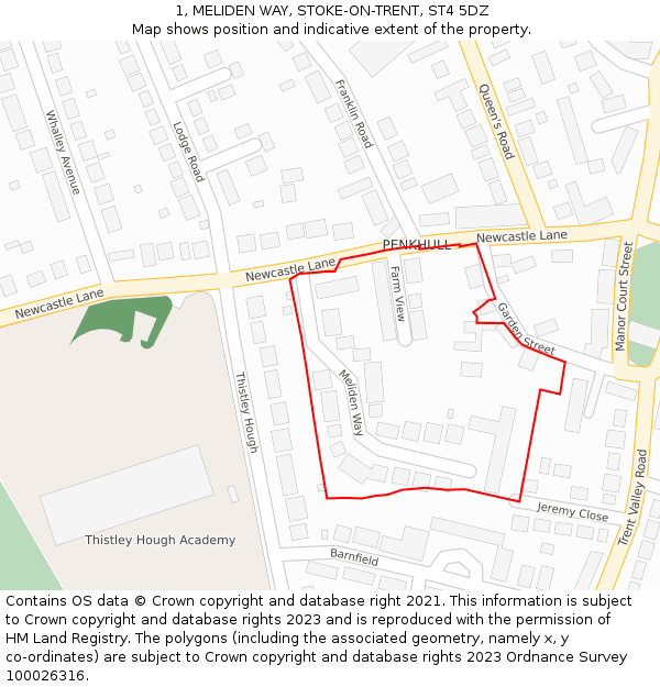 1, MELIDEN WAY, STOKE-ON-TRENT, ST4 5DZ: Location map and indicative extent of plot