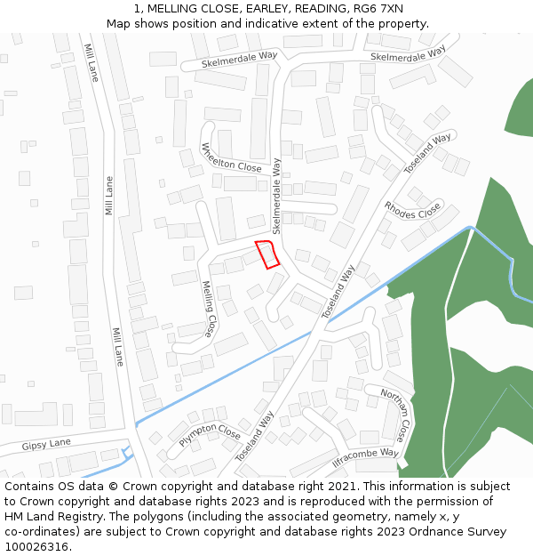 1, MELLING CLOSE, EARLEY, READING, RG6 7XN: Location map and indicative extent of plot