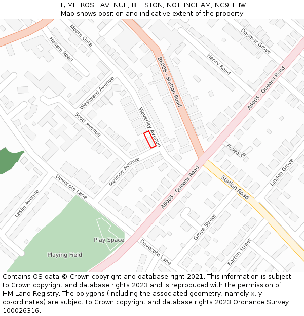 1, MELROSE AVENUE, BEESTON, NOTTINGHAM, NG9 1HW: Location map and indicative extent of plot