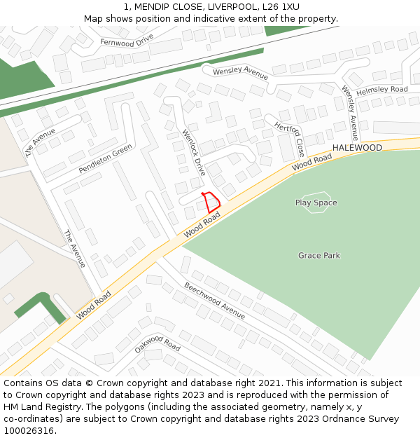 1, MENDIP CLOSE, LIVERPOOL, L26 1XU: Location map and indicative extent of plot