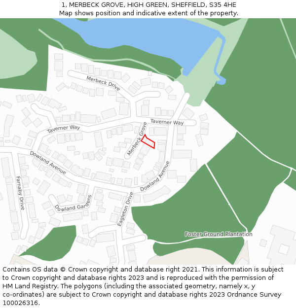 1, MERBECK GROVE, HIGH GREEN, SHEFFIELD, S35 4HE: Location map and indicative extent of plot