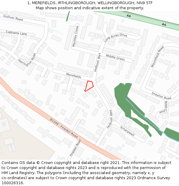 1, MEREFIELDS, IRTHLINGBOROUGH, WELLINGBOROUGH, NN9 5TF: Location map and indicative extent of plot