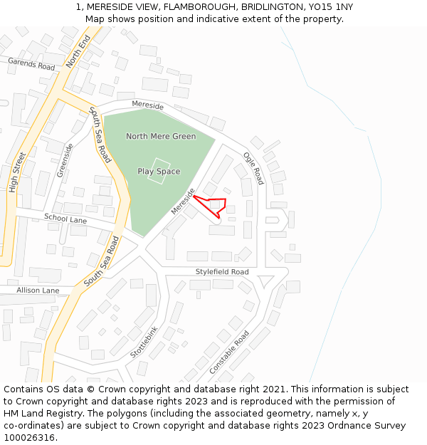 1, MERESIDE VIEW, FLAMBOROUGH, BRIDLINGTON, YO15 1NY: Location map and indicative extent of plot