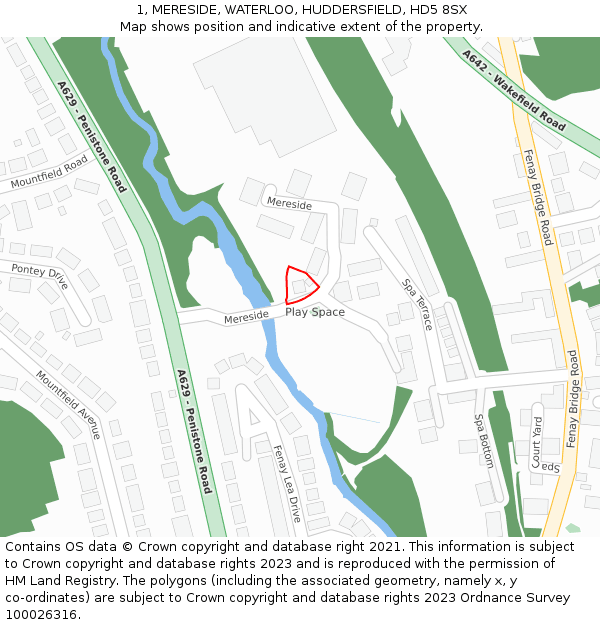 1, MERESIDE, WATERLOO, HUDDERSFIELD, HD5 8SX: Location map and indicative extent of plot