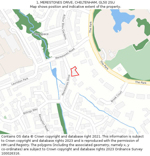 1, MERESTONES DRIVE, CHELTENHAM, GL50 2SU: Location map and indicative extent of plot