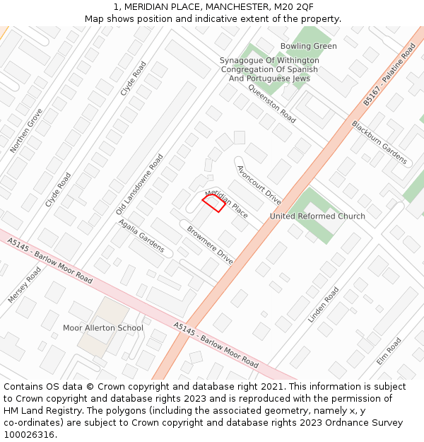 1, MERIDIAN PLACE, MANCHESTER, M20 2QF: Location map and indicative extent of plot