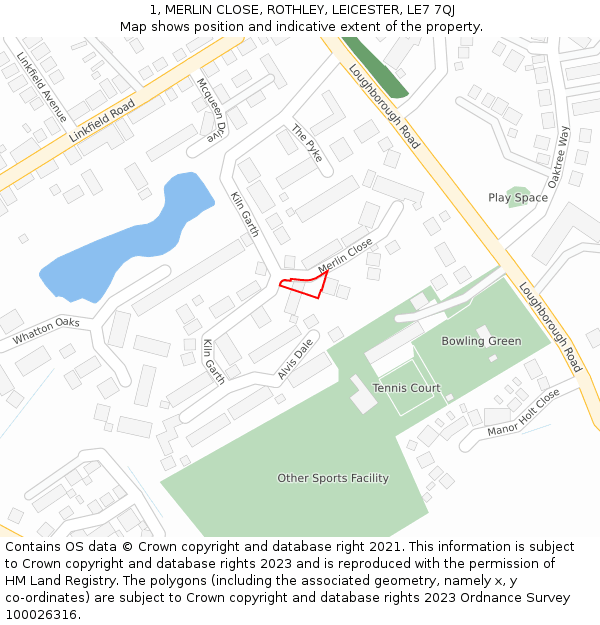 1, MERLIN CLOSE, ROTHLEY, LEICESTER, LE7 7QJ: Location map and indicative extent of plot