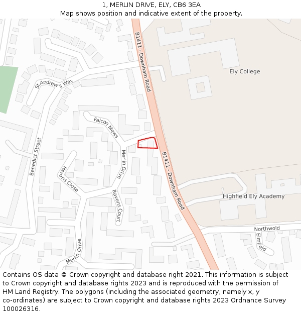 1, MERLIN DRIVE, ELY, CB6 3EA: Location map and indicative extent of plot