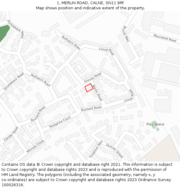 1, MERLIN ROAD, CALNE, SN11 9RF: Location map and indicative extent of plot