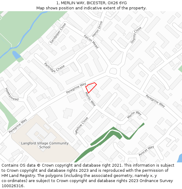 1, MERLIN WAY, BICESTER, OX26 6YG: Location map and indicative extent of plot