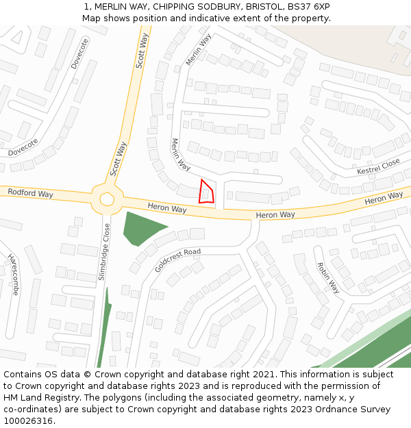 1, MERLIN WAY, CHIPPING SODBURY, BRISTOL, BS37 6XP: Location map and indicative extent of plot