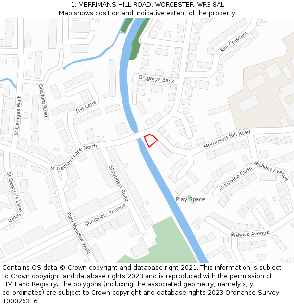 1, MERRIMANS HILL ROAD, WORCESTER, WR3 8AL: Location map and indicative extent of plot