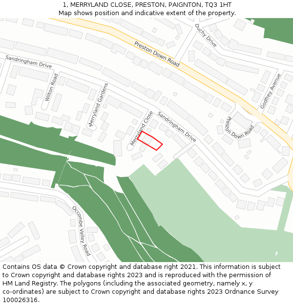 1, MERRYLAND CLOSE, PRESTON, PAIGNTON, TQ3 1HT: Location map and indicative extent of plot