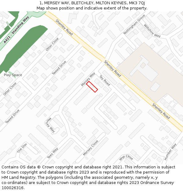 1, MERSEY WAY, BLETCHLEY, MILTON KEYNES, MK3 7QJ: Location map and indicative extent of plot