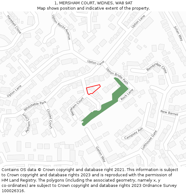 1, MERSHAM COURT, WIDNES, WA8 9AT: Location map and indicative extent of plot