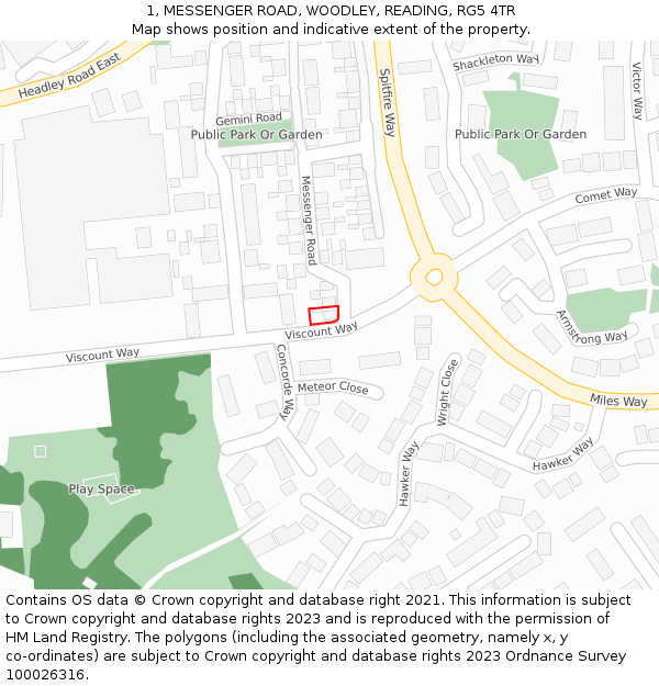 1, MESSENGER ROAD, WOODLEY, READING, RG5 4TR: Location map and indicative extent of plot