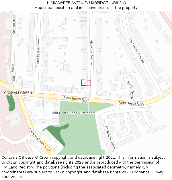 1, MICAWBER AVENUE, UXBRIDGE, UB8 3NY: Location map and indicative extent of plot