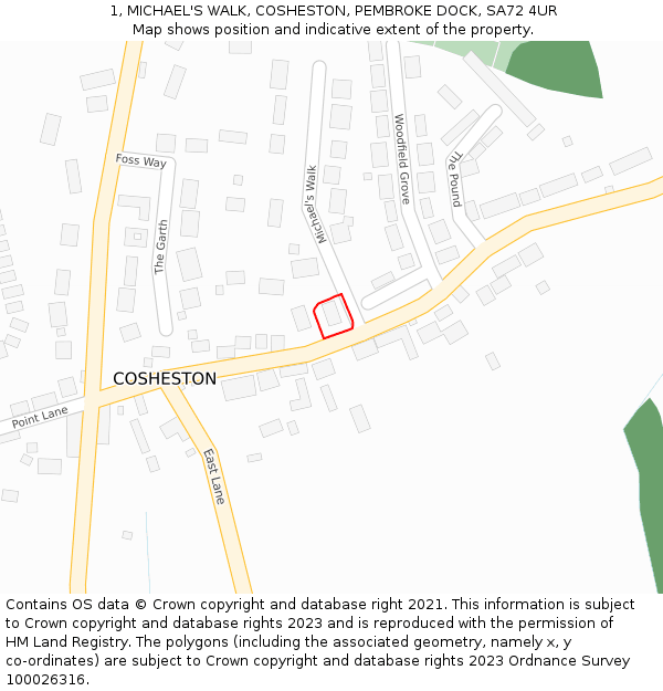 1, MICHAEL'S WALK, COSHESTON, PEMBROKE DOCK, SA72 4UR: Location map and indicative extent of plot