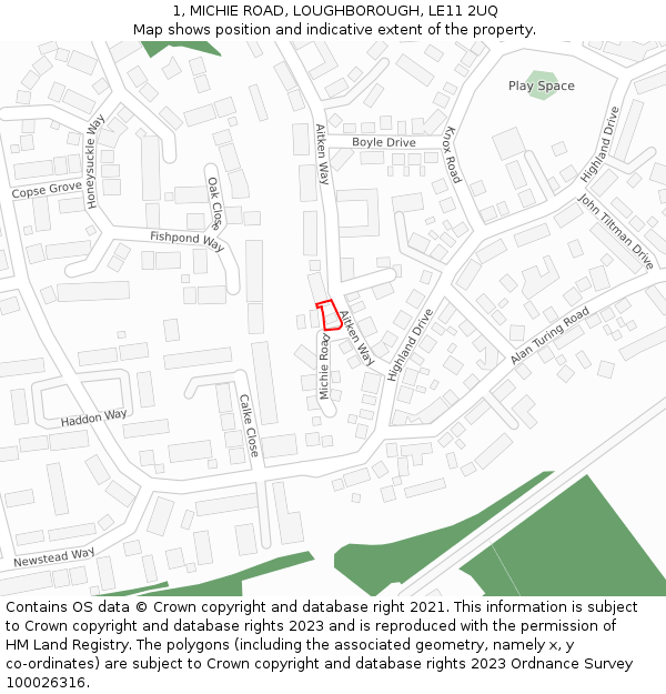 1, MICHIE ROAD, LOUGHBOROUGH, LE11 2UQ: Location map and indicative extent of plot