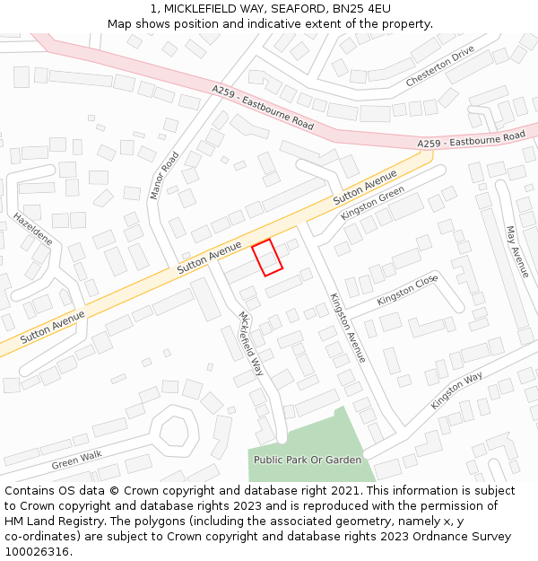 1, MICKLEFIELD WAY, SEAFORD, BN25 4EU: Location map and indicative extent of plot