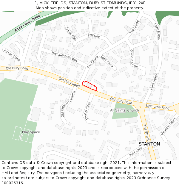 1, MICKLEFIELDS, STANTON, BURY ST EDMUNDS, IP31 2XF: Location map and indicative extent of plot