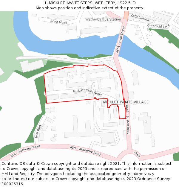 1, MICKLETHWAITE STEPS, WETHERBY, LS22 5LD: Location map and indicative extent of plot