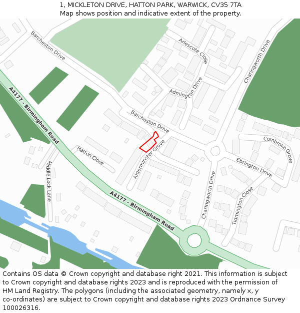 1, MICKLETON DRIVE, HATTON PARK, WARWICK, CV35 7TA: Location map and indicative extent of plot