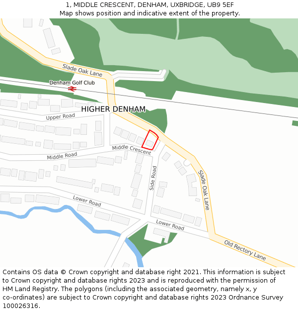 1, MIDDLE CRESCENT, DENHAM, UXBRIDGE, UB9 5EF: Location map and indicative extent of plot