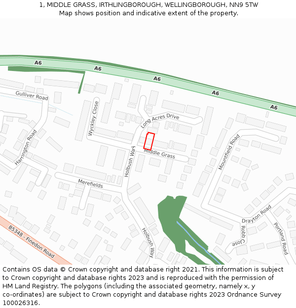 1, MIDDLE GRASS, IRTHLINGBOROUGH, WELLINGBOROUGH, NN9 5TW: Location map and indicative extent of plot